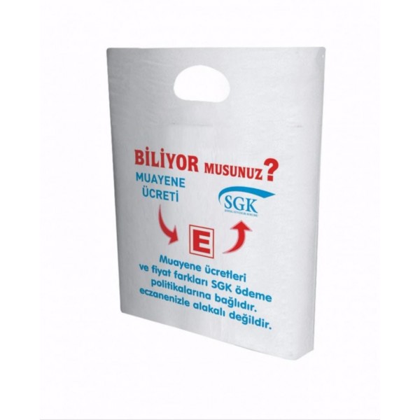 28x40 cm Büyük Boy SGK Temalı Bio Eczane Poşeti El Geçme 150 Adet - 1 kg'lık Paket